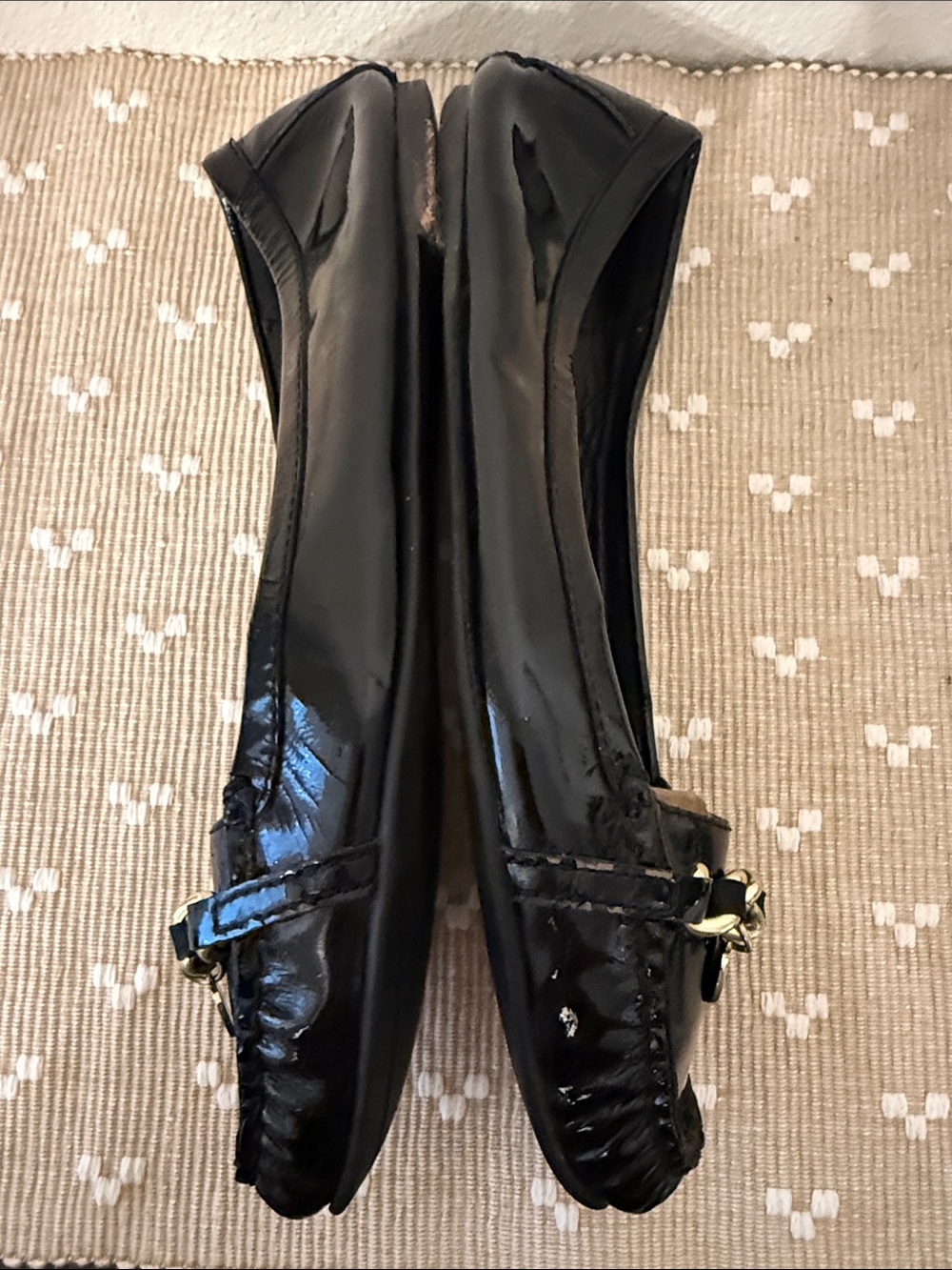 Coach Black Patent Leather Chain Link Ballet Flats Moc Toe Shoes 8 - Picture 9 of 16